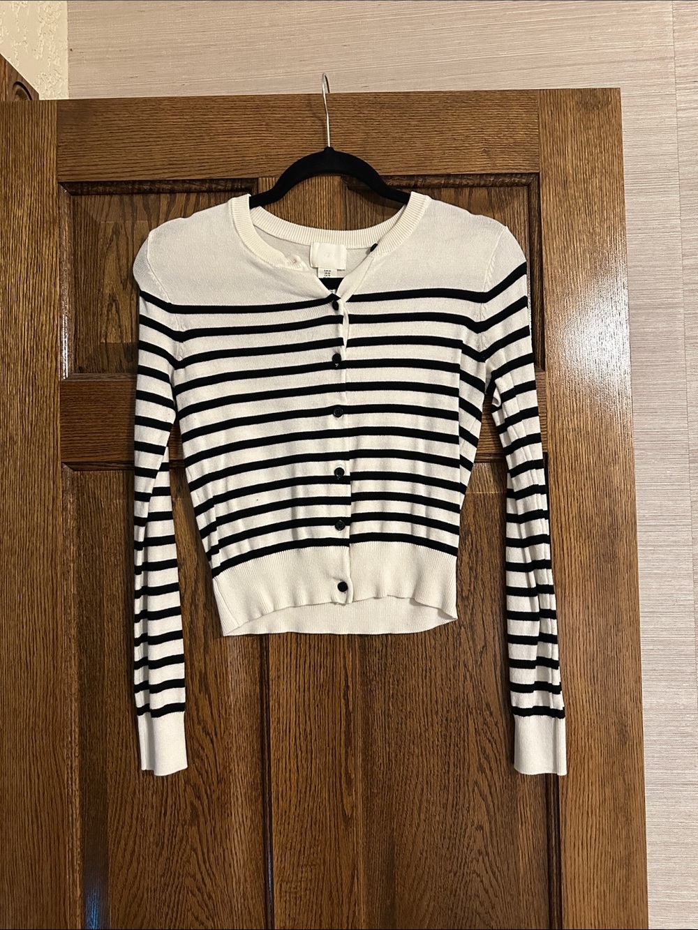 H&M Black & White Striped Button-Up Cardigan